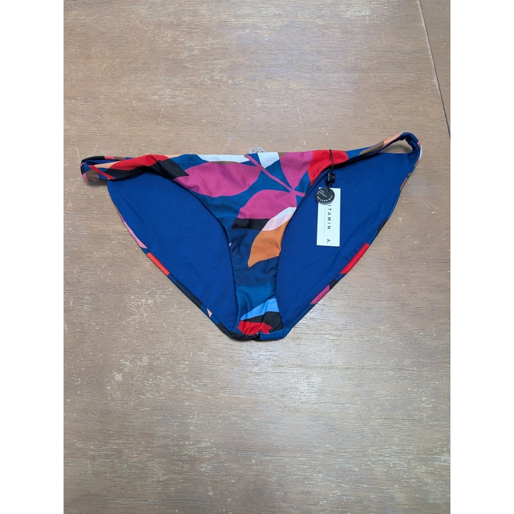 Vitamin A Reversible Bikini Bottoms Abstract Floral Print Blue Women's Small NWT